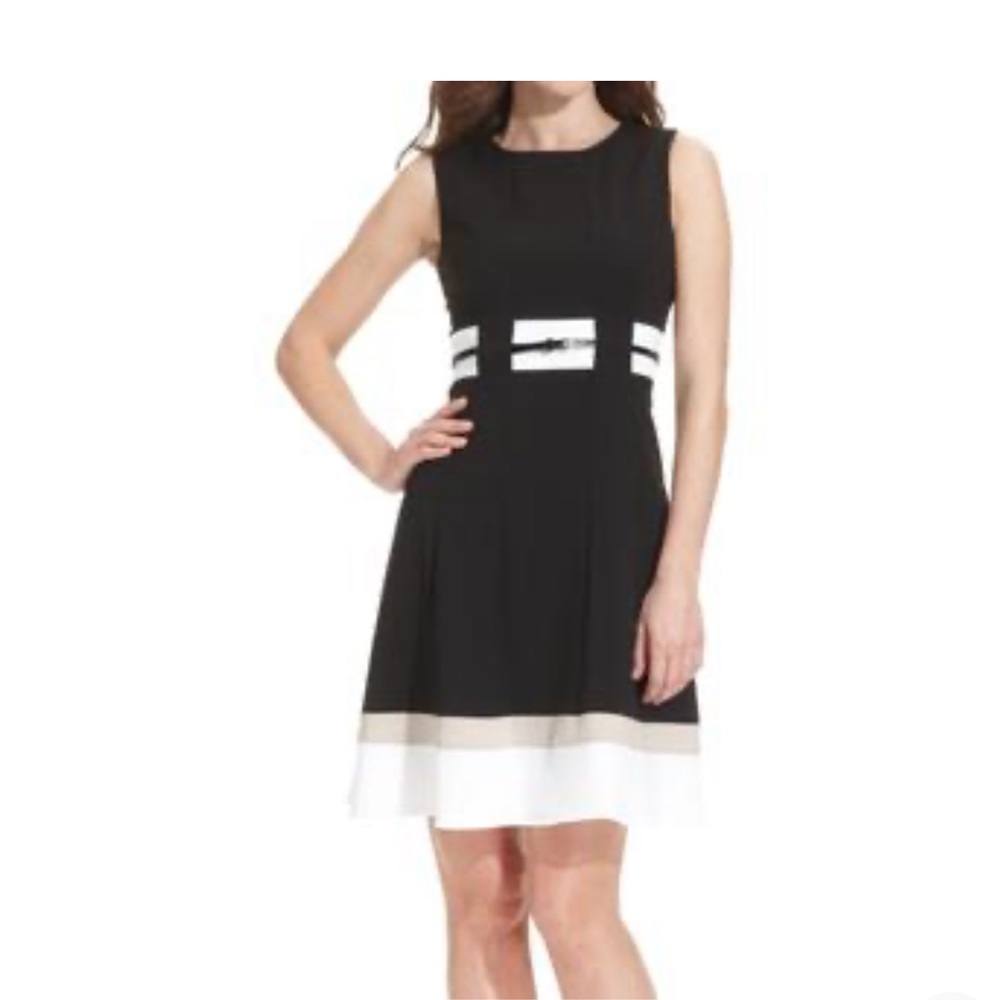 Calvin Klein contrast belted flare dress 10P